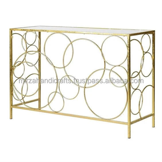 Stylish Leafs Design Console Table Modern Furniture Perfect for Bed Sofa End Side Table Handmade Metal Gold Customized