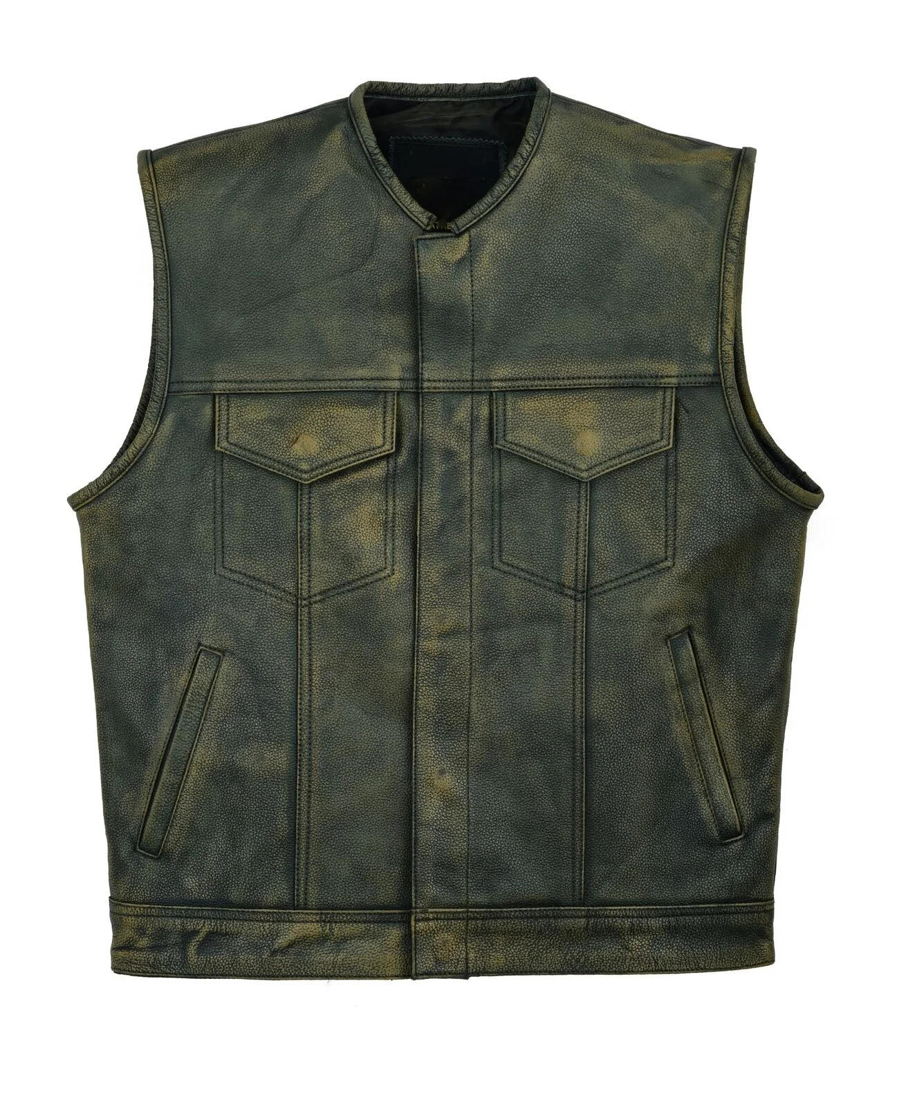 Men Anarchy Distress Brown Motorcycle Biker Leather Vest With Gun Pockets