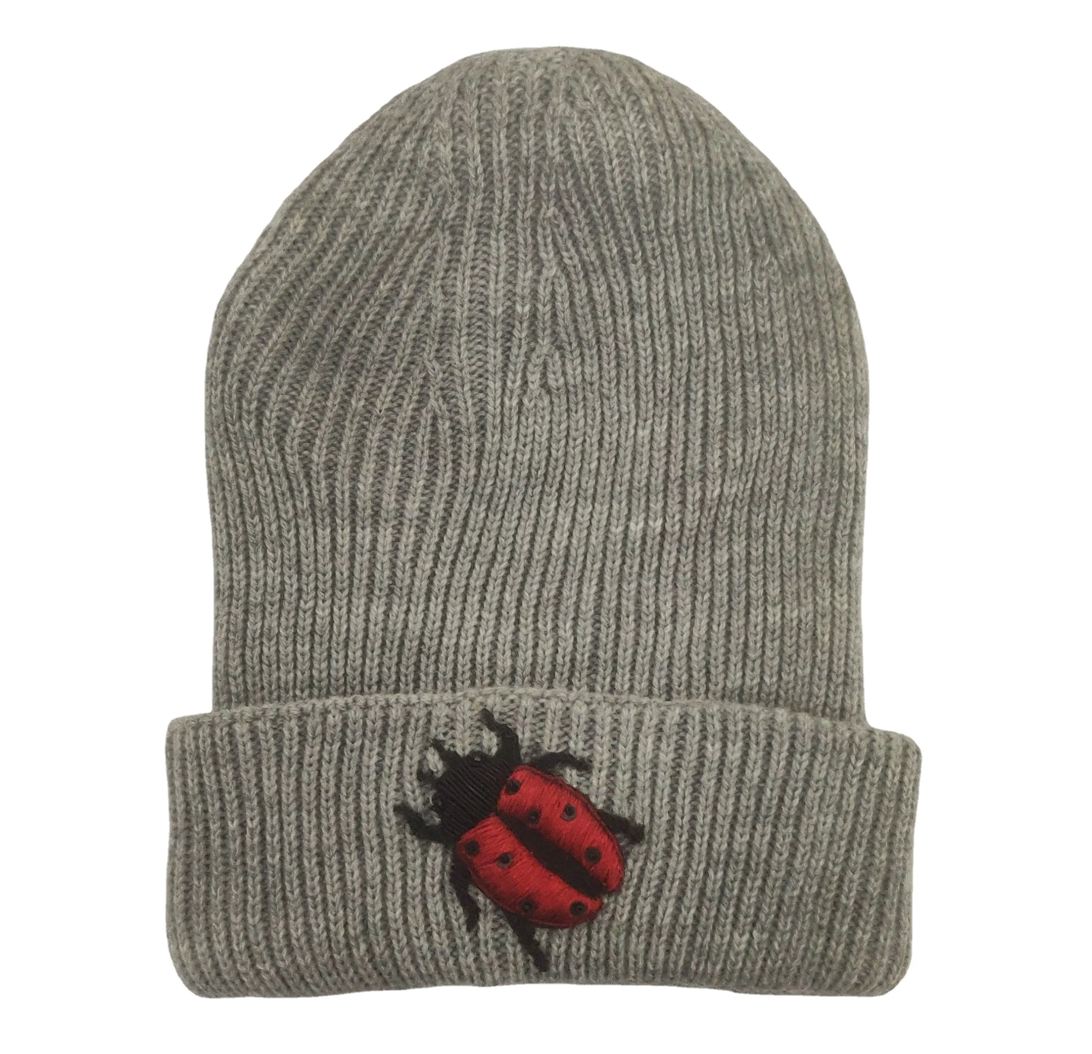 Unisex 23 cm x 20 cm Winter Season Knitted Beanie Hat Hand Embroidered Beetle Design for Outdoor & Daily Use for Adults