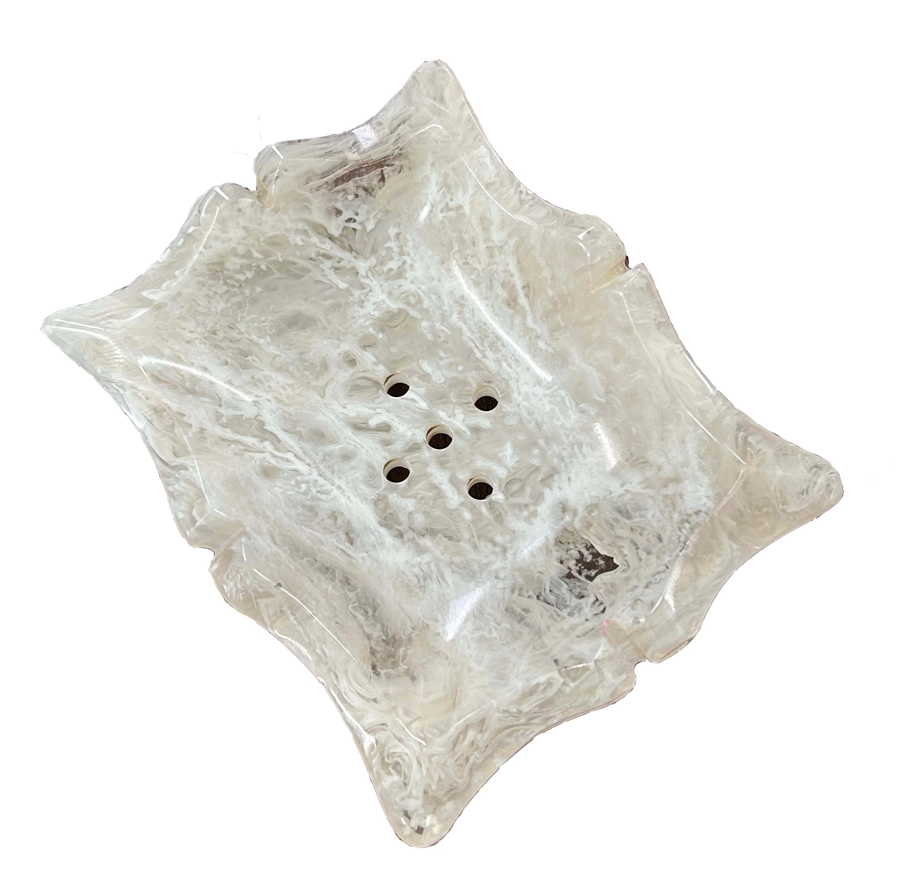 Wholesale Kitchen Natural Swirl Resin Soap Dish Bathroom Washbasin Soap Tray Durable Agate Slipper Drain Hole Sponge Bar Holder