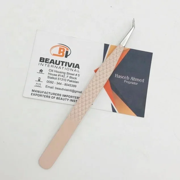 45 Degree Angled Sustainable Steel Tweezers Custom Logo Nude Peach Color Eyelash Extension Titanium Curved High Applicator