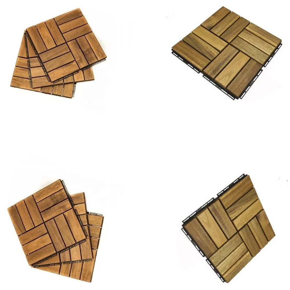 Acacia Wood Interlocking Deck Tiles, Plastic wood composite interlock deck tile or Plastic Decking Flooring Tiles B7058