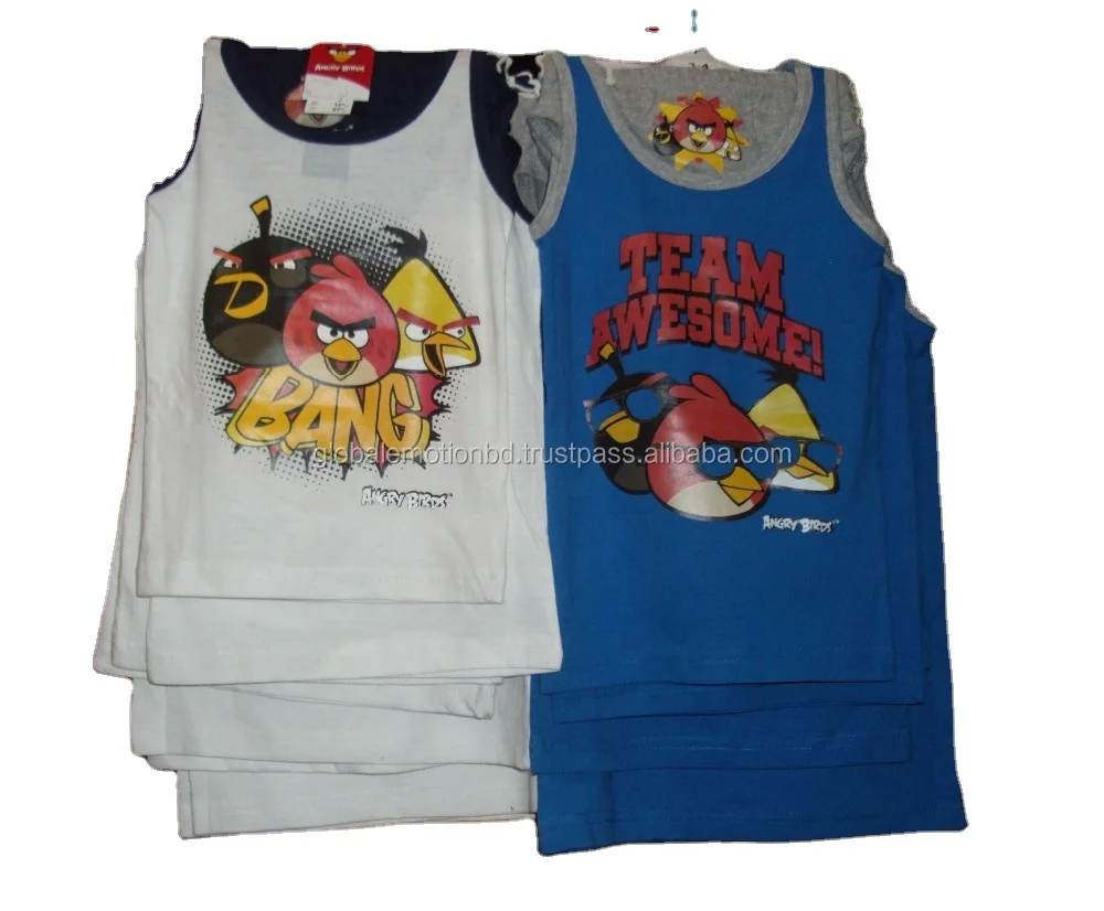 Hindered percent cotton boys singlets set with characters print, combed cotton children set