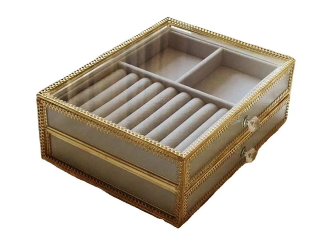  Glass- Brass Jewelry box for jewelry gold color glass- brass