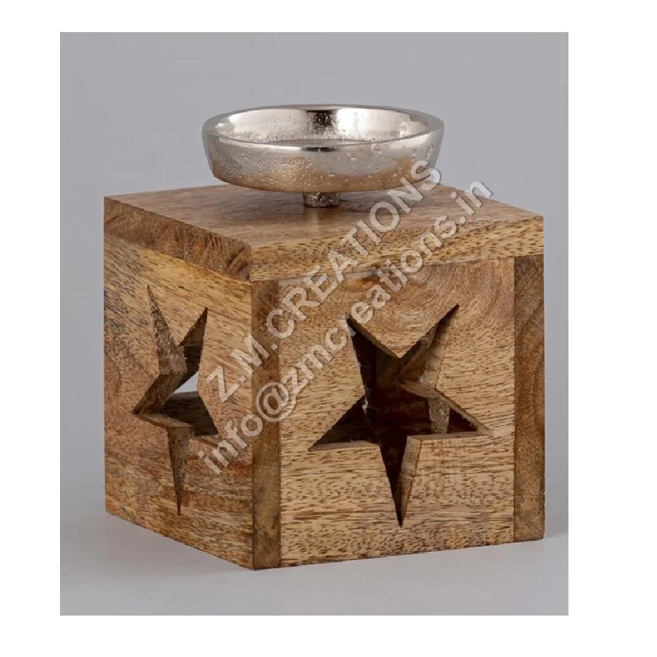 Christmas Candle Holder Mango Wood Star Design And Metal Tealight Silver Color Candlestick Holder All Festival Modern Decoration