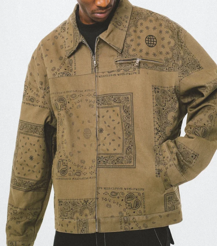 New 2021 Fashion Apparel factory OEM street wear custom paisley denim jacket for men