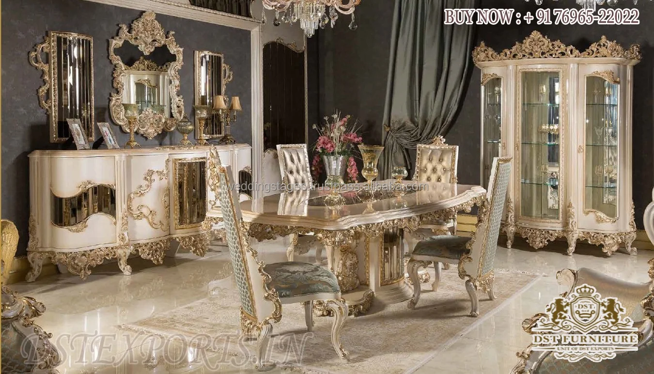 Современный дизайн высокоглянцевый Полированный обеденный стол набор стульев для обеденной комнаты в официальном стиле Обеденная Мебель из индийского тикового дерева