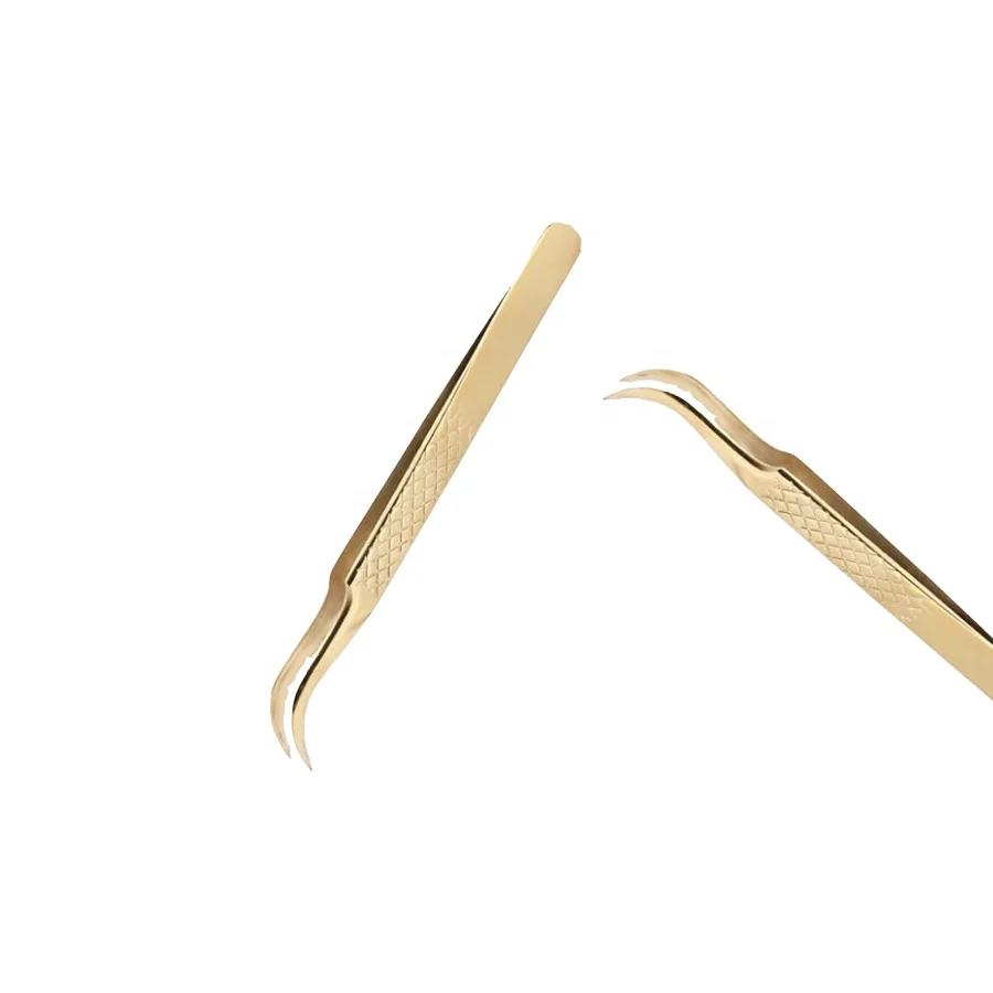Wholesale Eyelash extension tweezers golden color with high quality eyelash tools kits lash tweezers