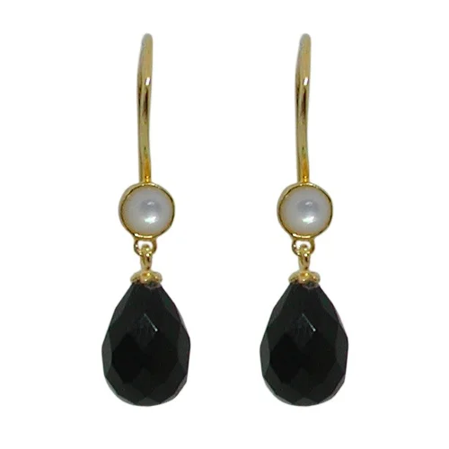 High Quality 2023 Dangle Drop Earrings With Freshwater Pearl & Black Onyx 925 Sterling Silver Gold Plated Earrings For Women OEM