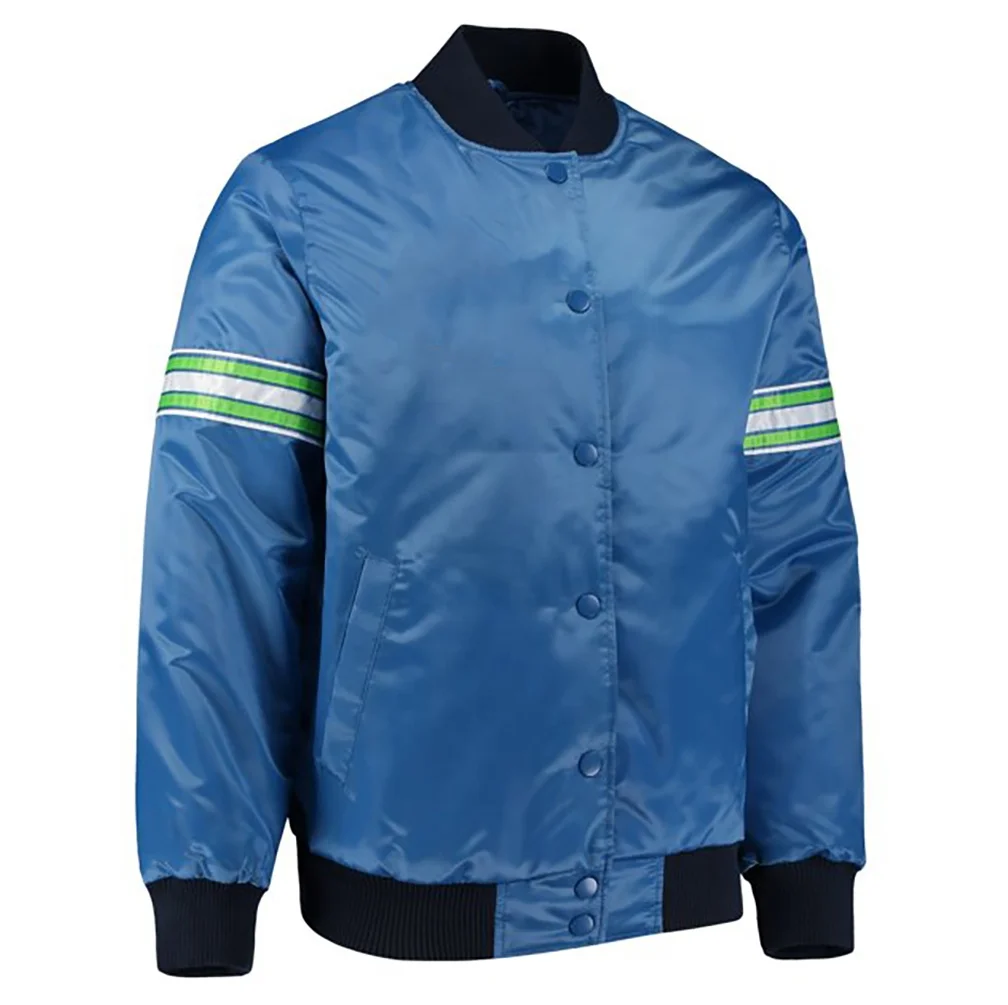 New Design fabric of varsity jacket Manufacture body and arm Satan custom rib button up close and pockets inside liner coating