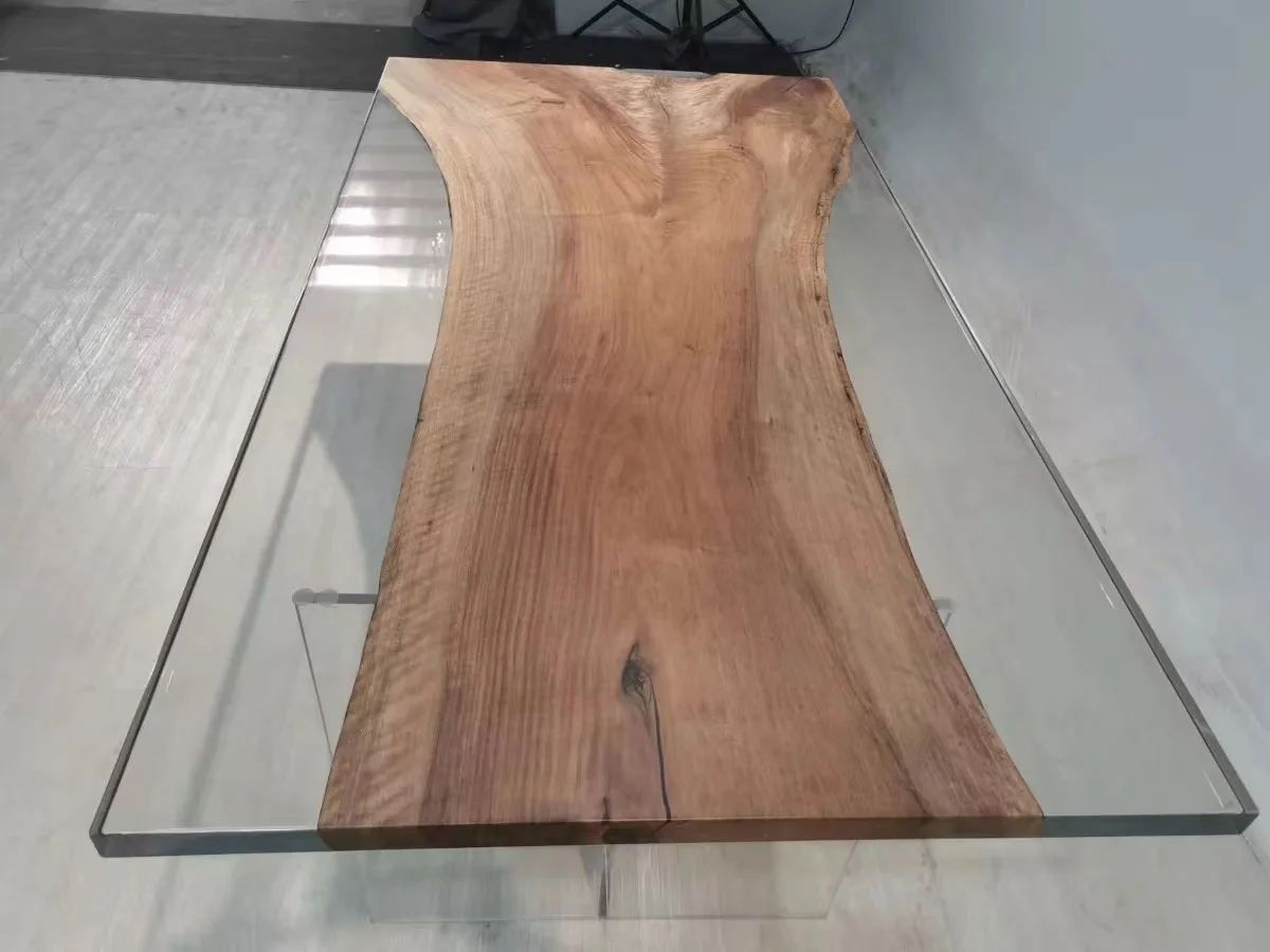 Factory Directly Offer black walnut Factory Price Restaurant Dining Square Walnut Wood Resin Slab Live Edge Table Top