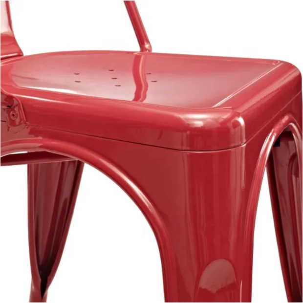 Vintage Industrial Bistro Cafe Stackable Metal Chair French Style Hotel Dining Chair Restaurant Metal Iron Chair in Red Finish