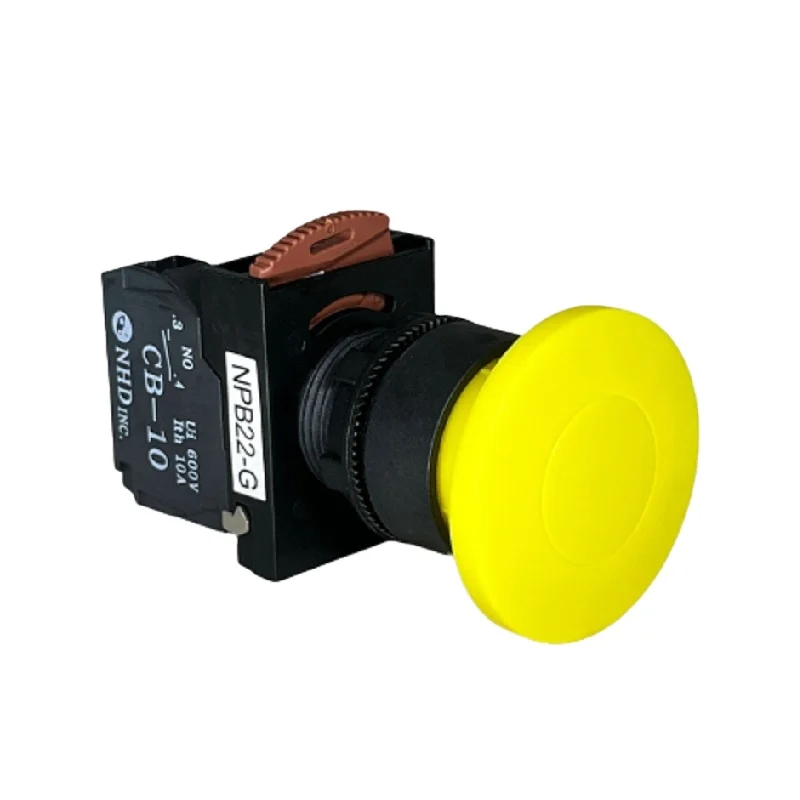 22mm Mushroom Head Push Button Switch Yellow 1NO