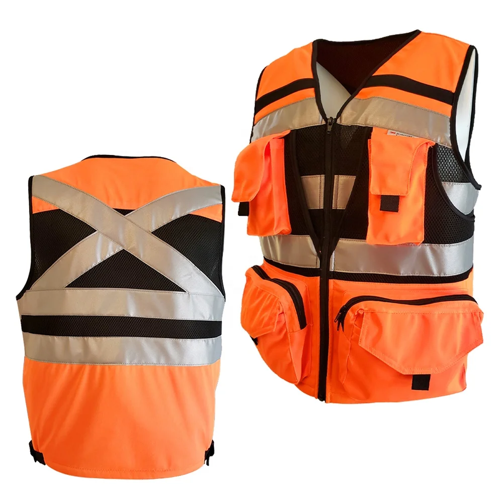 Hot Sales Working Safety Vest High Visibility Reflective Tape Front Zip Construction Safety Vest