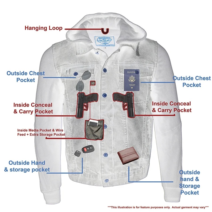Оптовая продажа Новое поступление 2021 Мужская джинсовая толстовка куртка с карманами для оружия логотипом на заказ