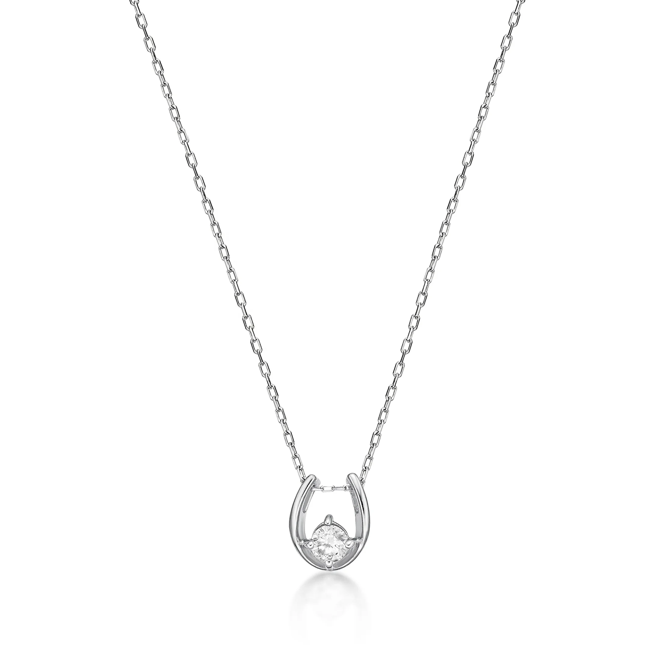 JMW Japan Made White Yellow Rose gold cute Single Diamond Horseshoe Pendant Jewelry Necklace 0.08ct