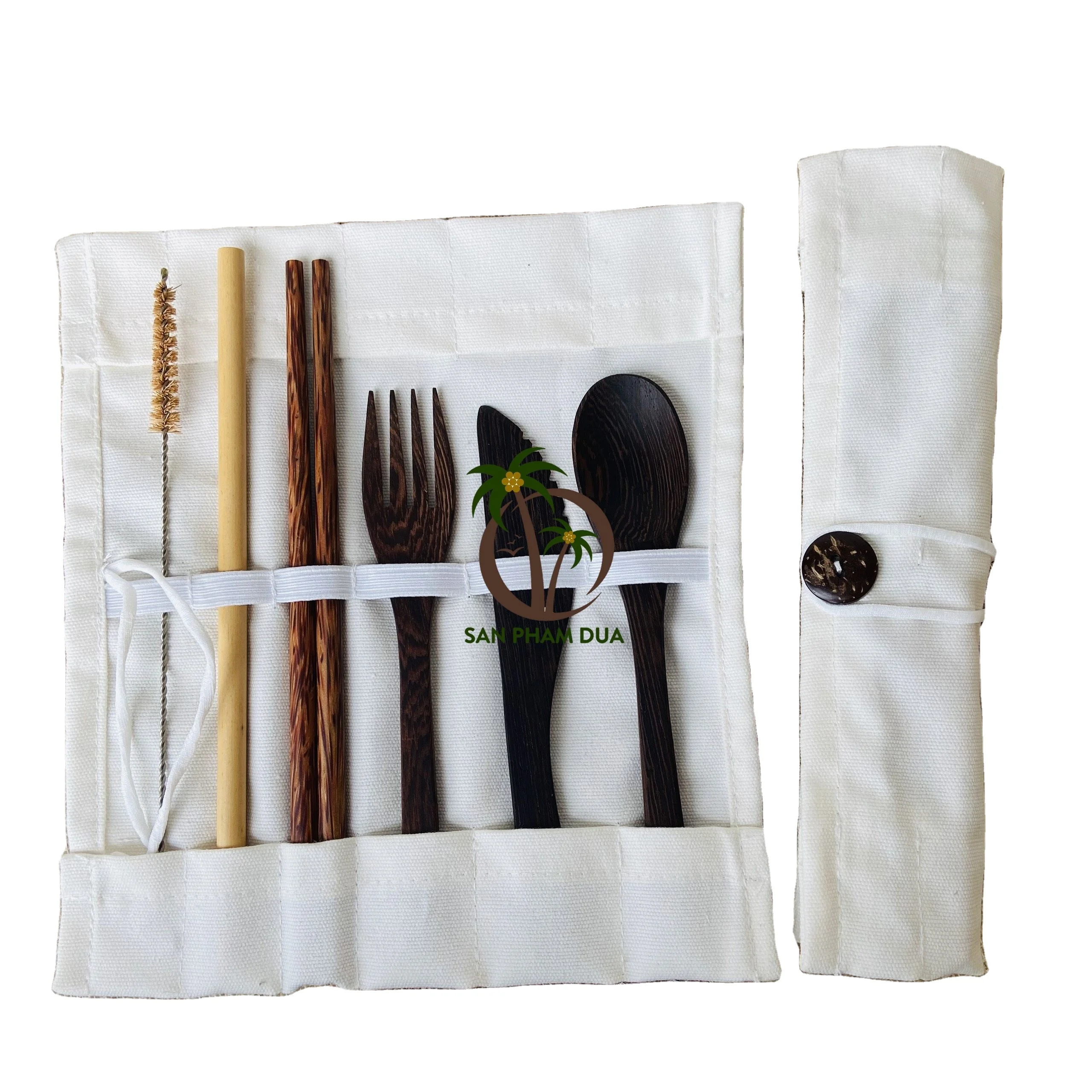 Coconut wood cutlery Coconut cutlery wood handle disposable wooden cutlery set/Wooden travel set/Stainless wooden cutlery