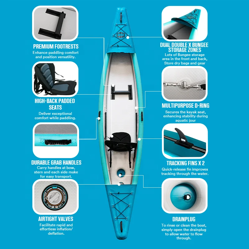 12.5ft 1 Person Drop Stitch Kayak Single Inflatable Kayak with One Seat