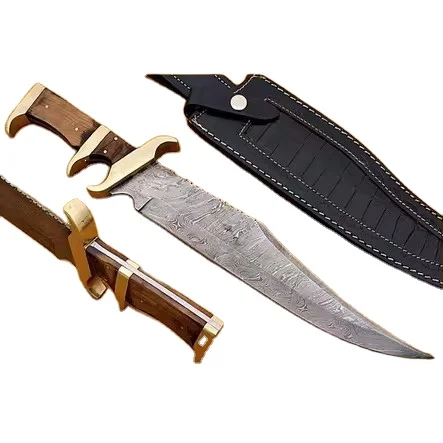 Hand Forged Damascus Steel Bowie Knife with Turquoise color handle Viking hunting knife Fully operational Hunting Knife Sheath