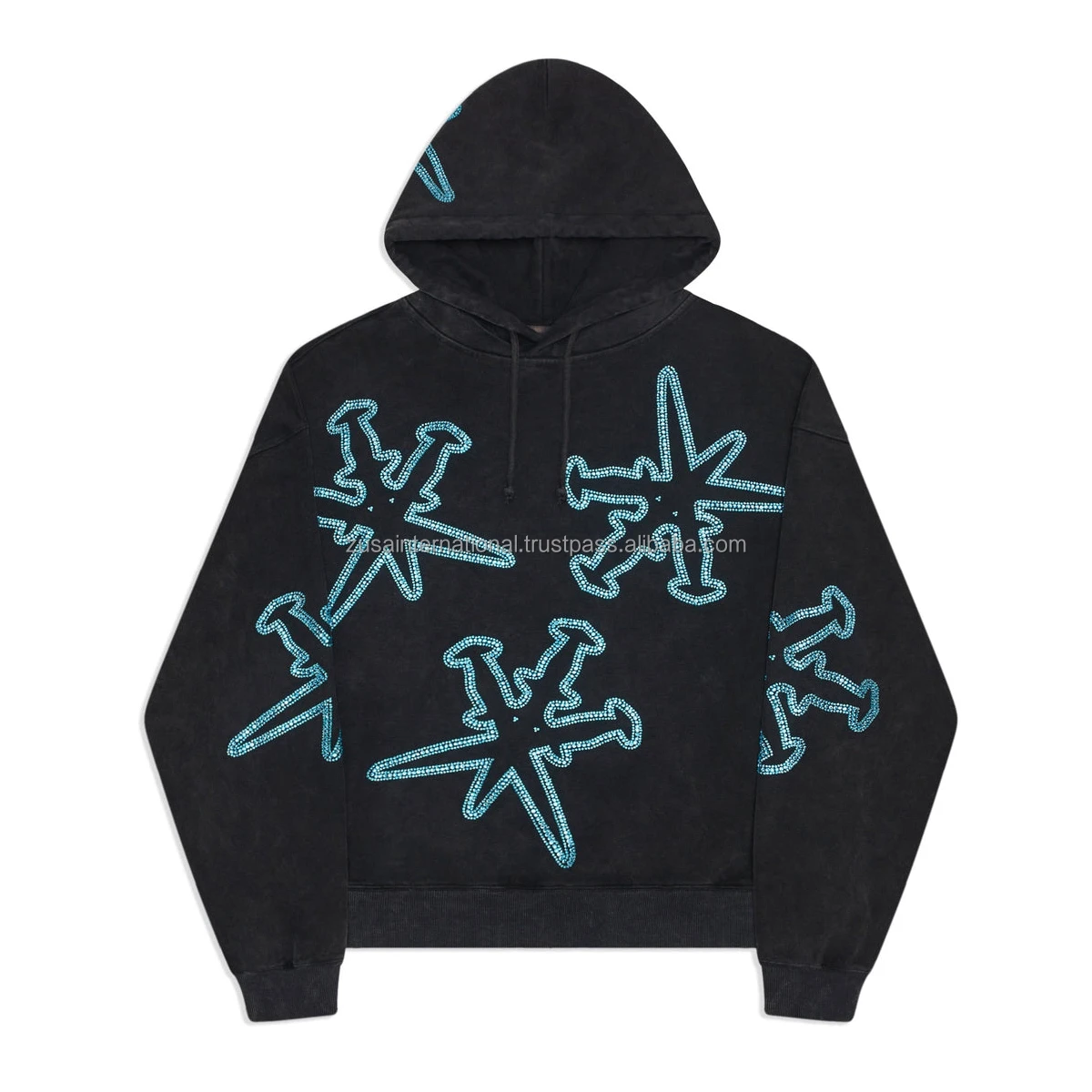 French Terry Cotton Hoodie High Quality Rhinestone logo Hoodie Manufacturers Streetwear Oversized Hoodies