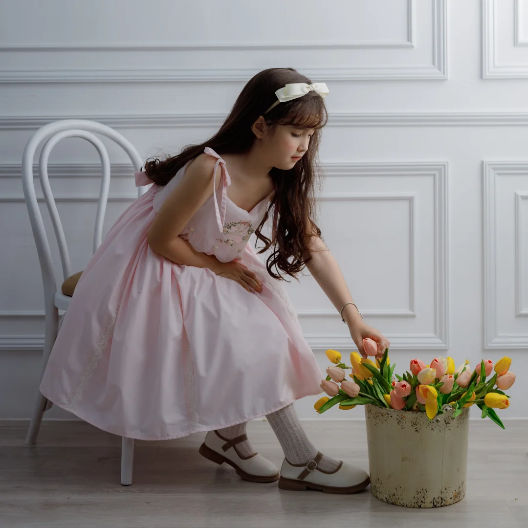 New Collection Summer Autumn 2024 Embroidery Beading Sleeveless Wholesale Pink Dress For Baby Girl Kid Fashion-Auria