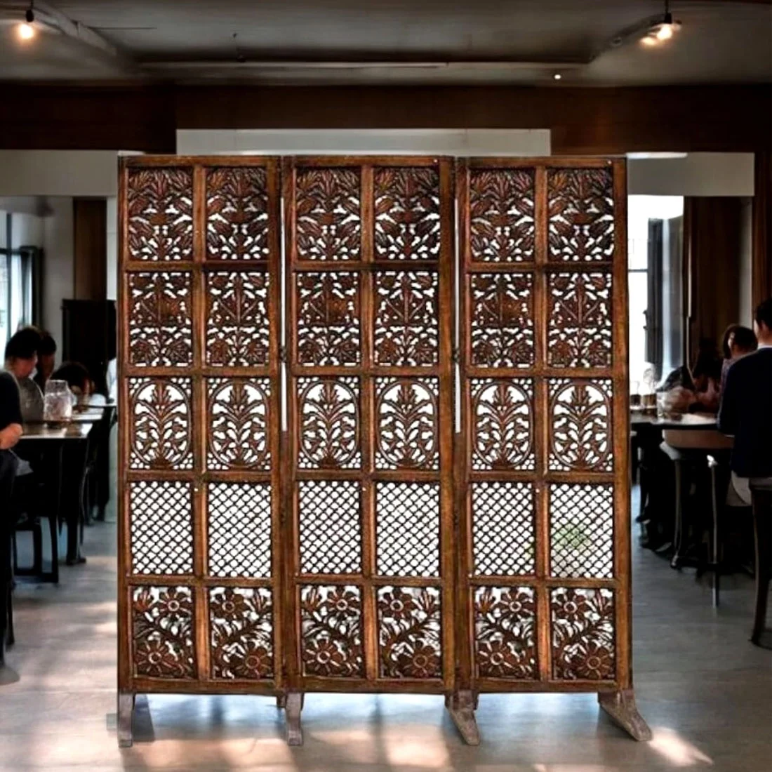 New Design White color Movable Partition Wall wood carved design Rattan Handcraft Room Divider Screen room divider Best Price