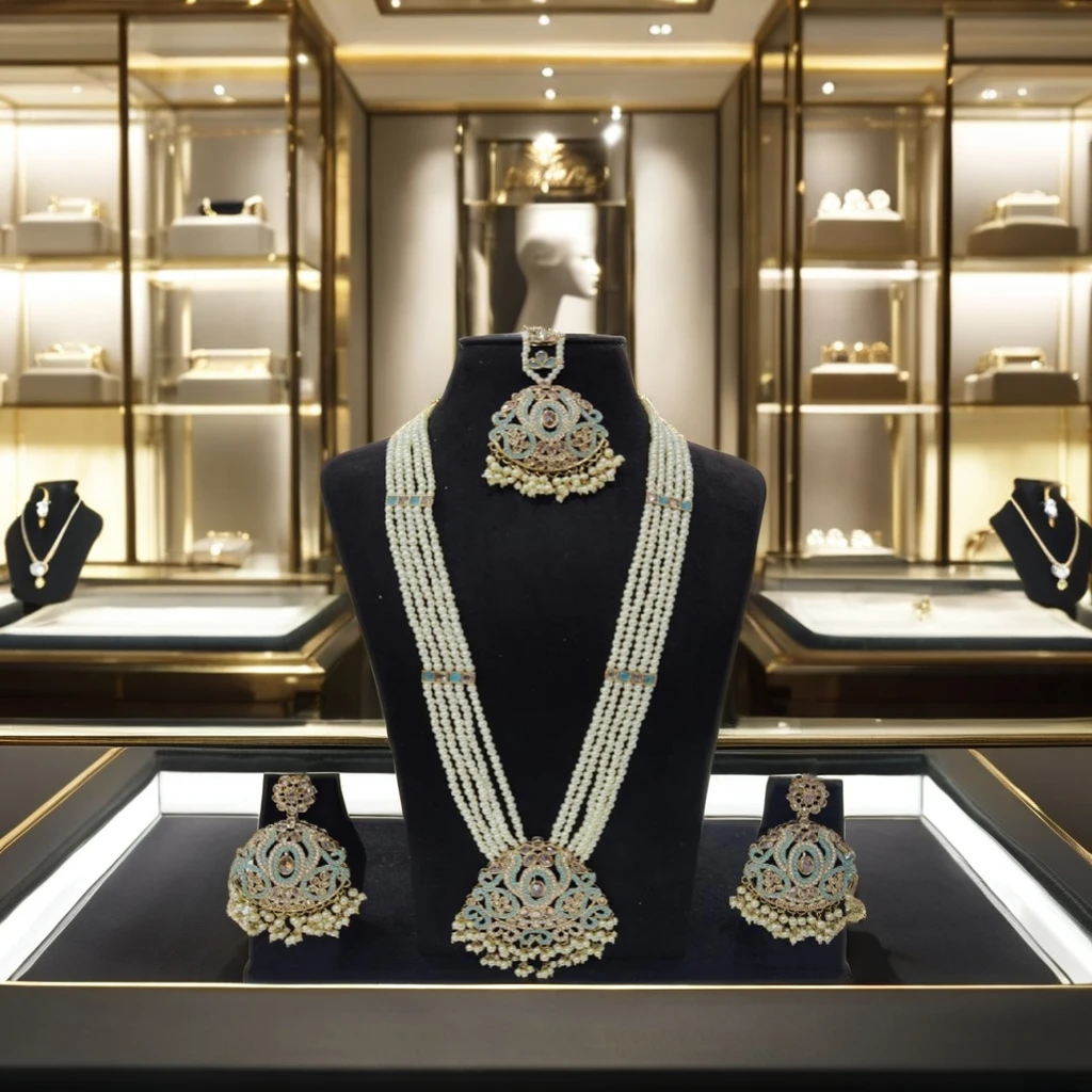 High Premium Quality Traditional Indian Mahendi Plated Kundan Craftsmanship Long Pearl Beaded Full Wedding Jewelry Set for Women