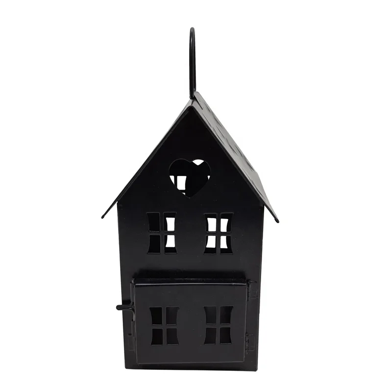 Outdoor Decoration Glass & Iron Lantern Matt Black Colour Standard Size Candle Holder And Candle Stand Handmade
