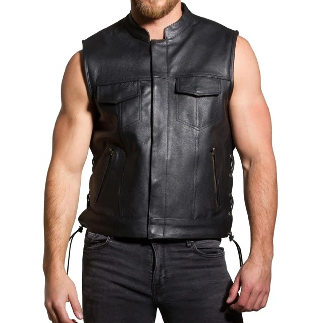 Новый мотоциклетный кожаный байкерский черный жилет унисекс с защелками