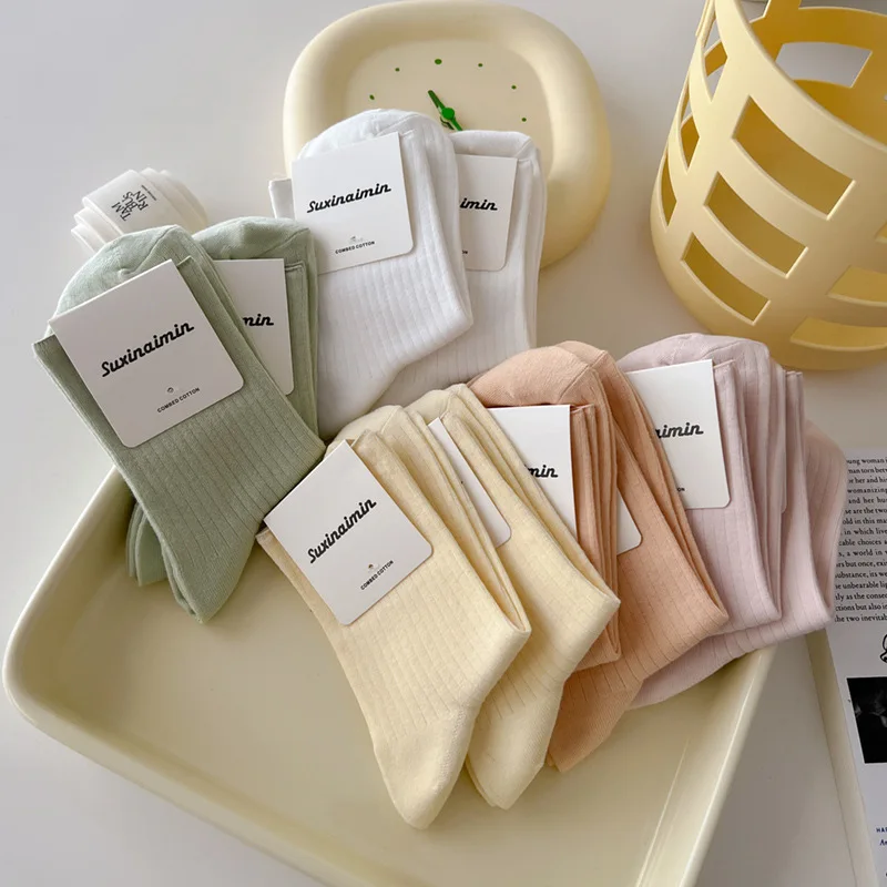 Japanese New Fancy Candy Color Women Socks Cotton Knitted Pure Color Women Socks