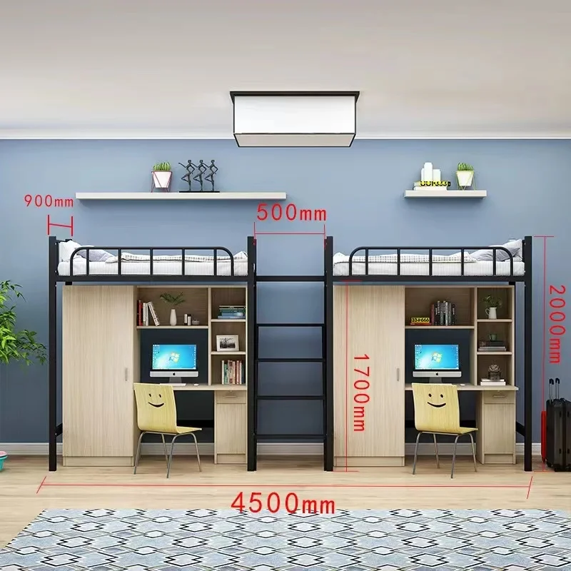 HUIYANG Wholesale Dormitory Furniture Multi Functional Modern Metal Bunk Bed with Cabinet