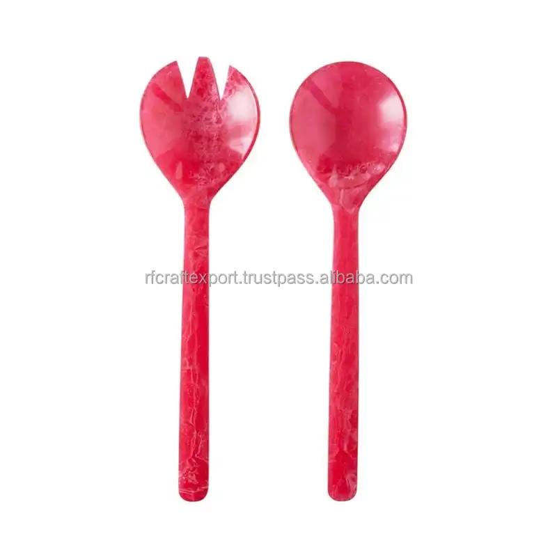 High Quality Resin Cutlery Set Resin Wood Handle mint Resin Flatware Serving Kitchenware Tableware Spork Salad Spoon