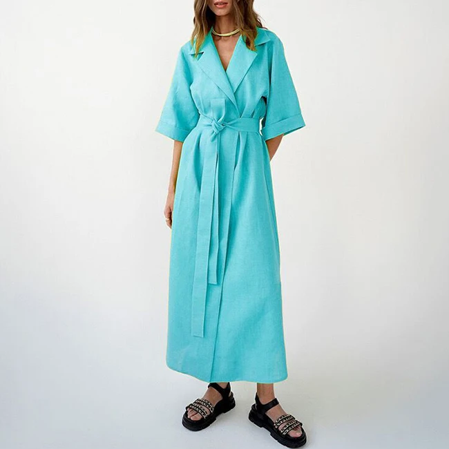 Natural Linen Maxi Dresses clothing White Beach Long Custom Linen Dresses Women Autumn Wrap Casual Summer Dress for Women