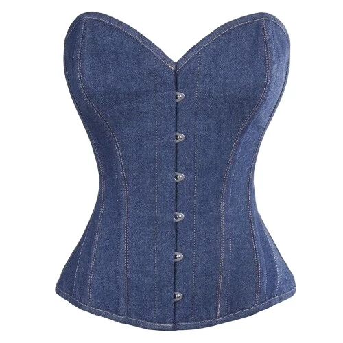 Women Denim Corset Overbust Denim Waist Training Bustier Top Blue Jeans Corser
