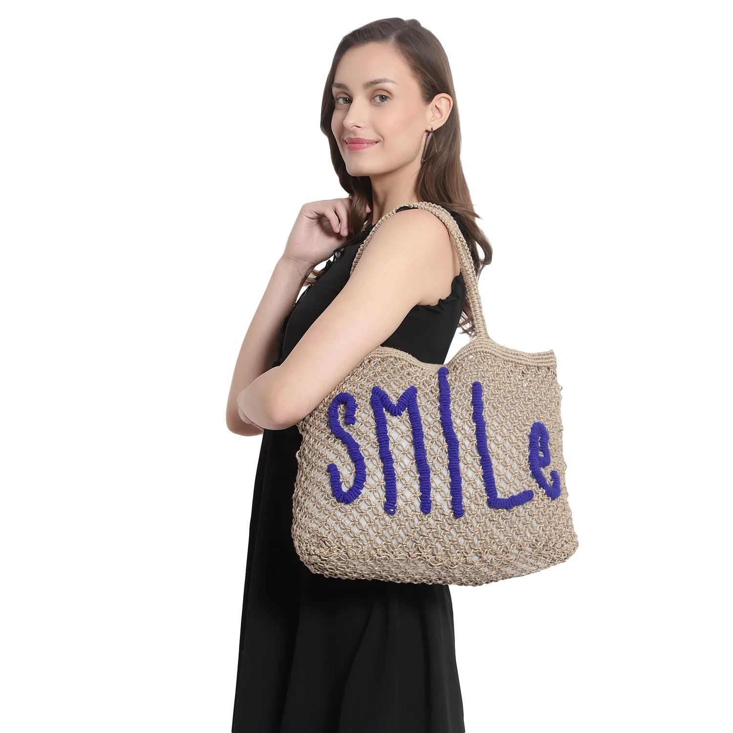 Модная Летняя женская пляжная дорожная сумка ручной работы из натурального джута вязаная крючком сумка-тоут для покупок оптовая продажа модная сумка-Макраме