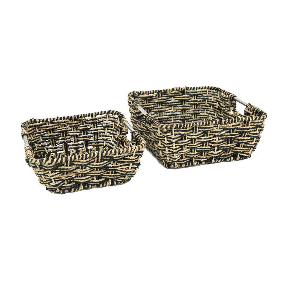 Set of 2 pcs Household Essentials Sedge baskets seagrass Wicker Basket with Handles for kitchen or bathroom HAPRO