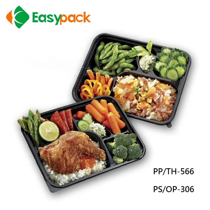 Red Microwave Disposable Bento Box Plastic Food Container With Compartments