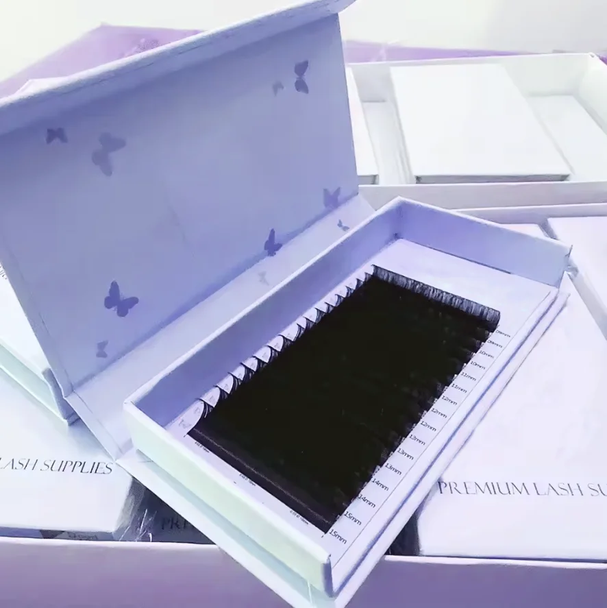 Wholesale Custom LOGO Lash Trays Cashmere CC Curl Colored Box Faux Mink Eyelashes Korean PBT FIBERS 0.05mm Lash Extensions