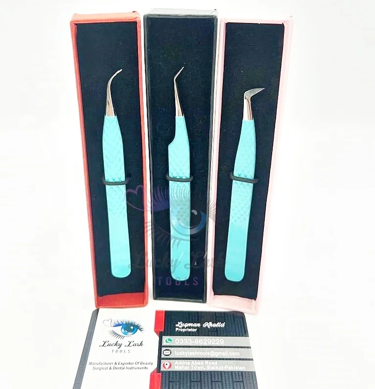 DT-75 degree short boot and curved eyelash extension tweezers light blue tweezers for eyelash extension false eyelashes & tools