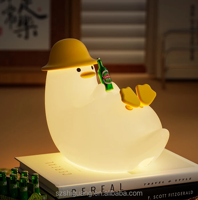 Cute Beer Duck Night Light Silicone Nursery Sleeping Lamp Touch Control Nightlights USB Rechargeable Table Lamp for Baby Child