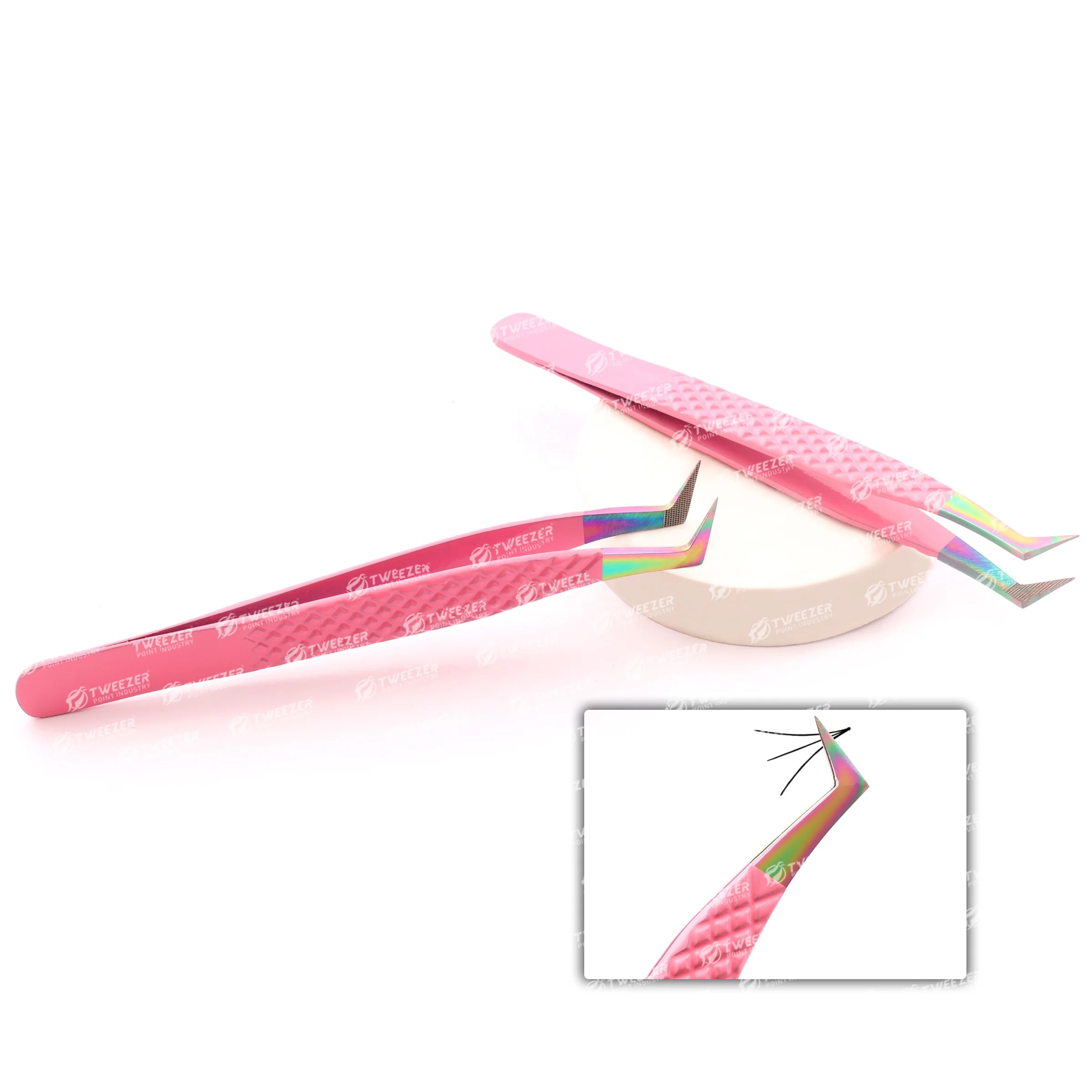 Light Weight Boot Volume Eyelash Extension Tweezers Customized Logo Anti Static White Color Diamond Grip Tweezers