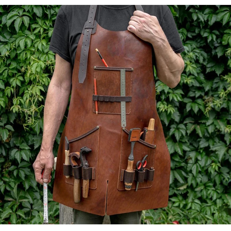 Handmade Leather Apron For Craftsman With Multiple Tools Pocket
