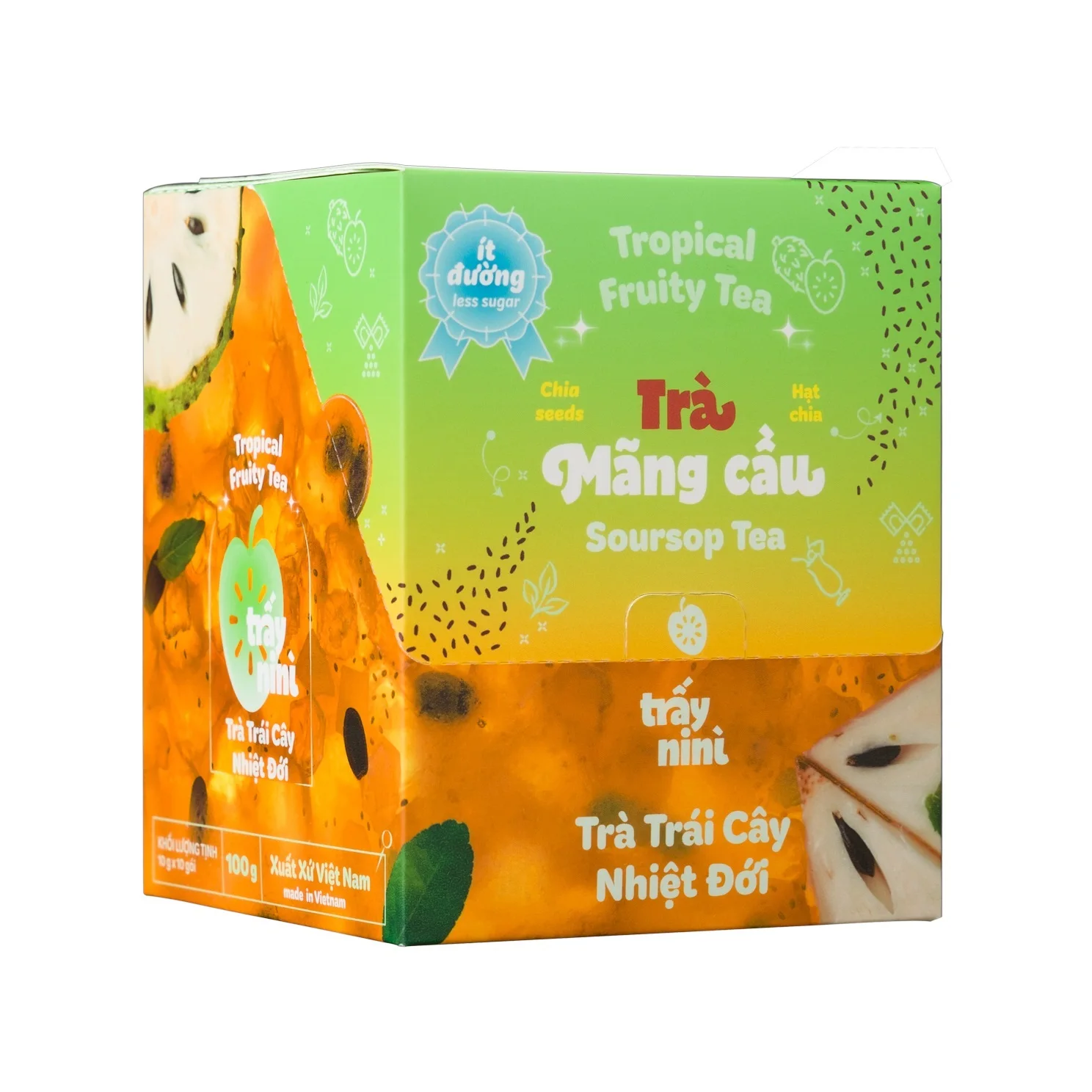 Tropical Fruit Tea SOURSOP Instant tea powder with Chia Seed from TRAYNINI Brand made in Viet Nam