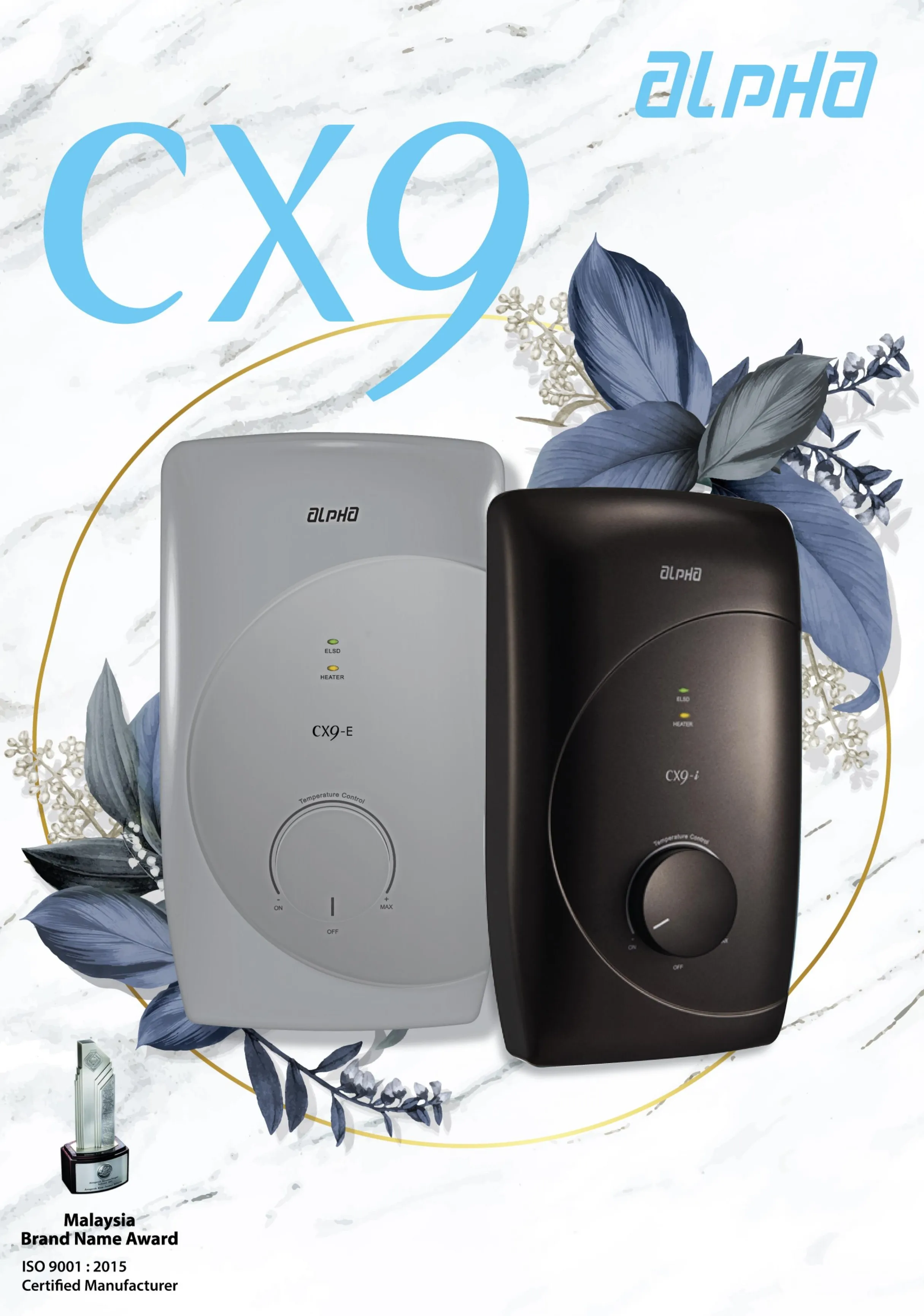 New CX9i Series Electric Tankless Water Heater Instant Household Access in White or Mocha with Rain Shower or Standard Set