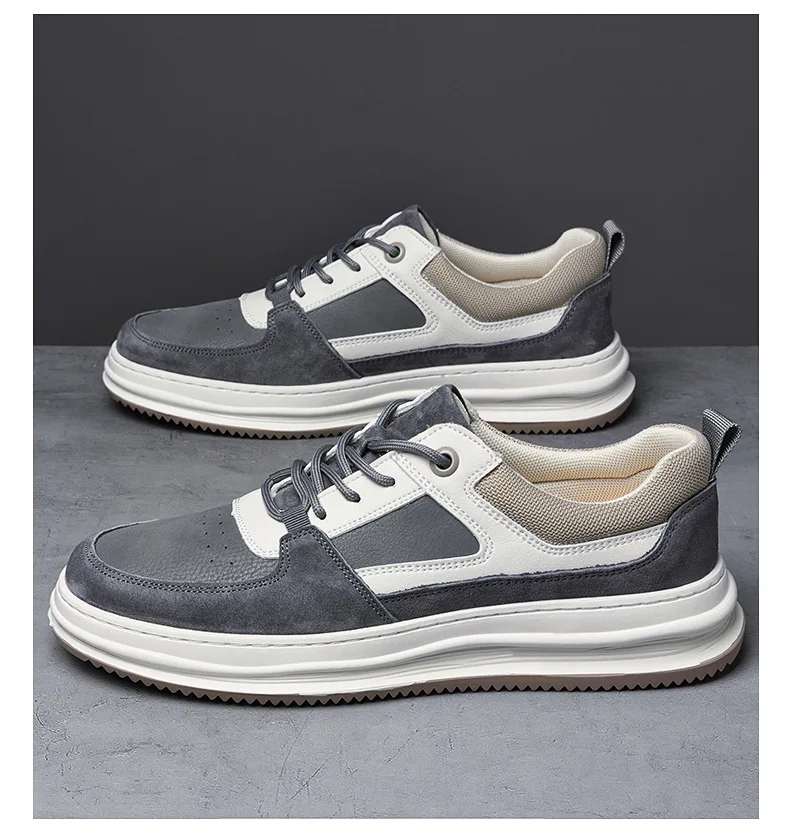 2023 Men thick soled lace up casual shoes Korean outdoor genuine leather custom sneaker shoes