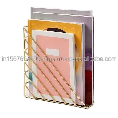 Decorative Metal Books Holder And Rack Gold Plated Amazing Desktop Wire Magazine Stand Marble Display Bookcase & Table Shelve