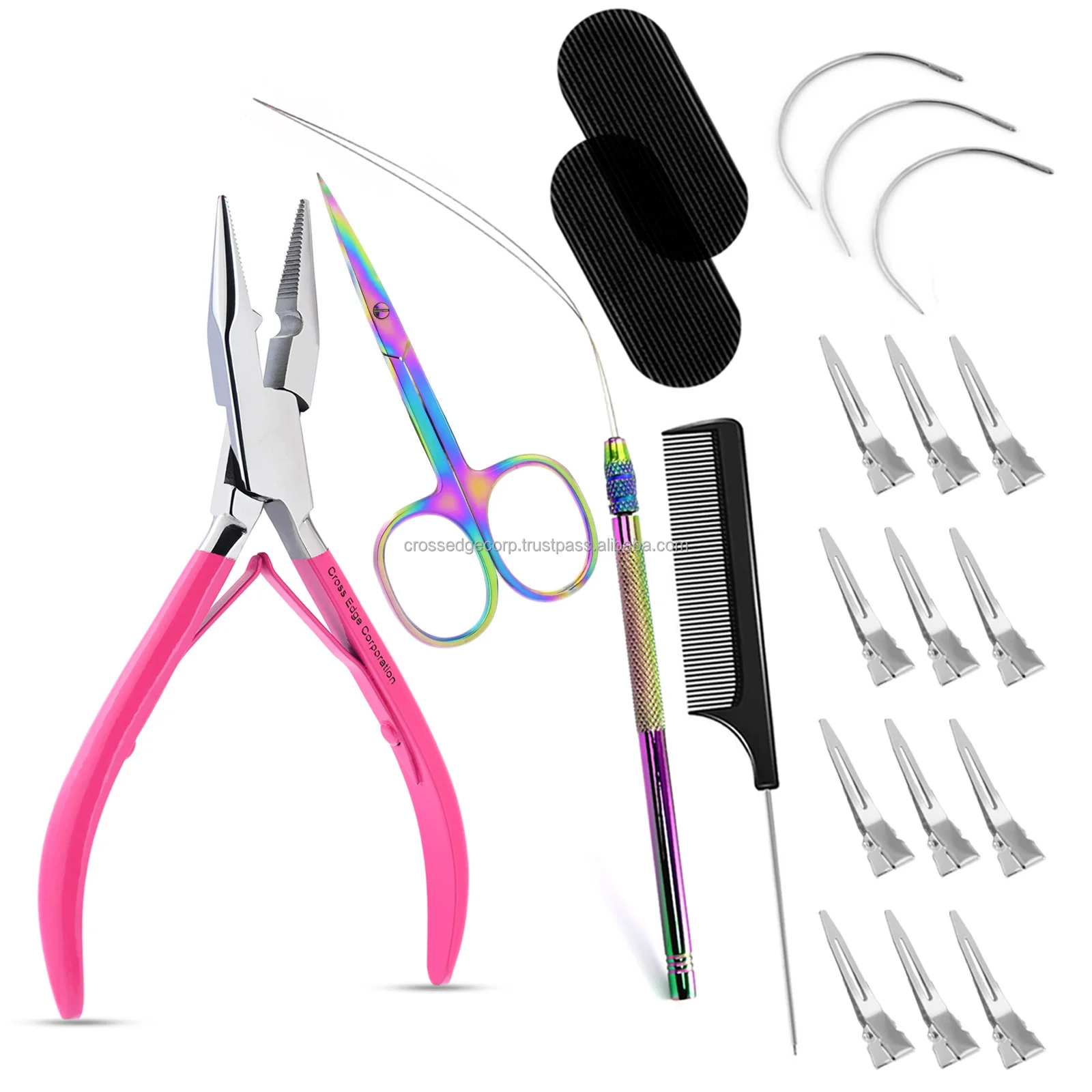 Wholesale custom  Nano & Micro Beads Remover & Closer Plier 12pcs Hair Sectioning Clips 3pcs C Type Needles Hair Grippers Set
