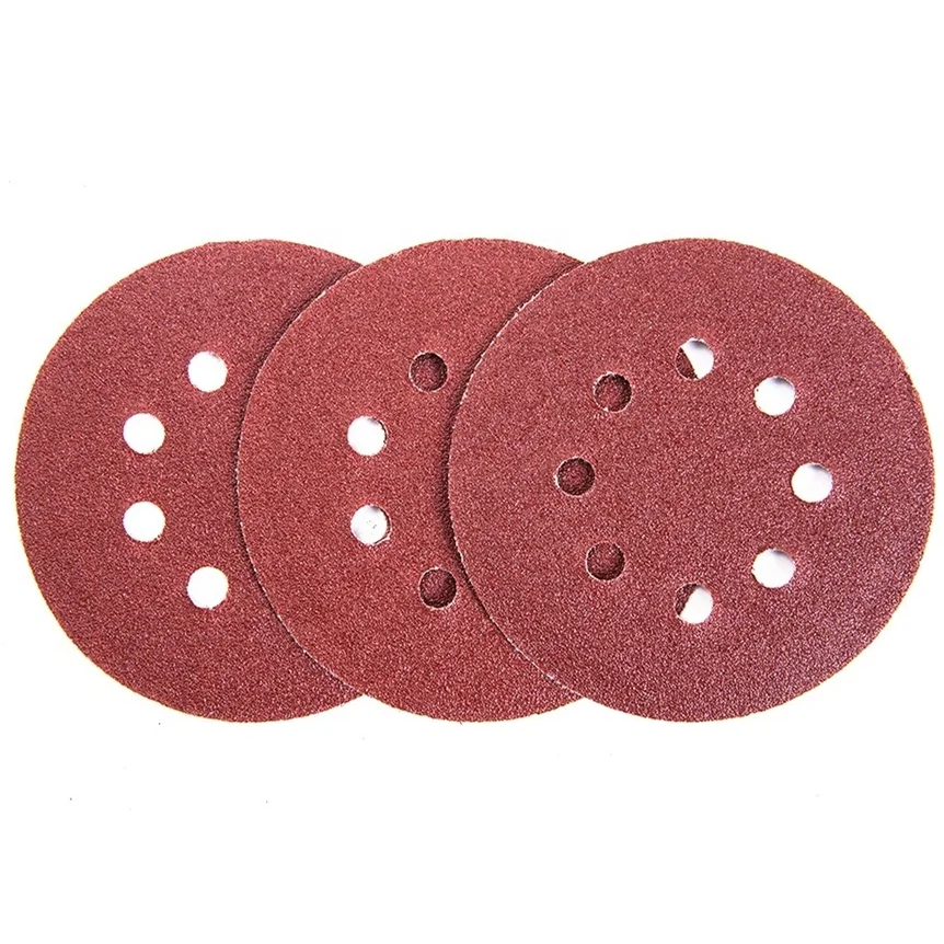 Factory abrasive 4.5/5/ 6 inch custom  hole grinding aluminum velcro disc PSA gold sand paper sanding disc