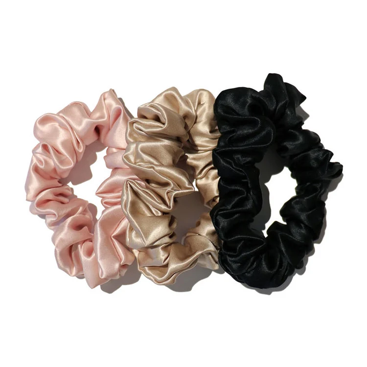 Wholesale women solid color mulberry silk scrunchie set hair ties ring Custom 100% mulberry silk hair scrunchies