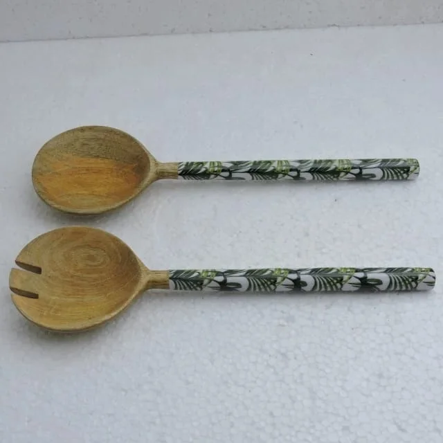 Acacia Wood Spoon with Iron Coated Handle Latest Design 2pcs Salad Spoon Set Server Kitchen Gadgets 2023 Food Serving Spoon